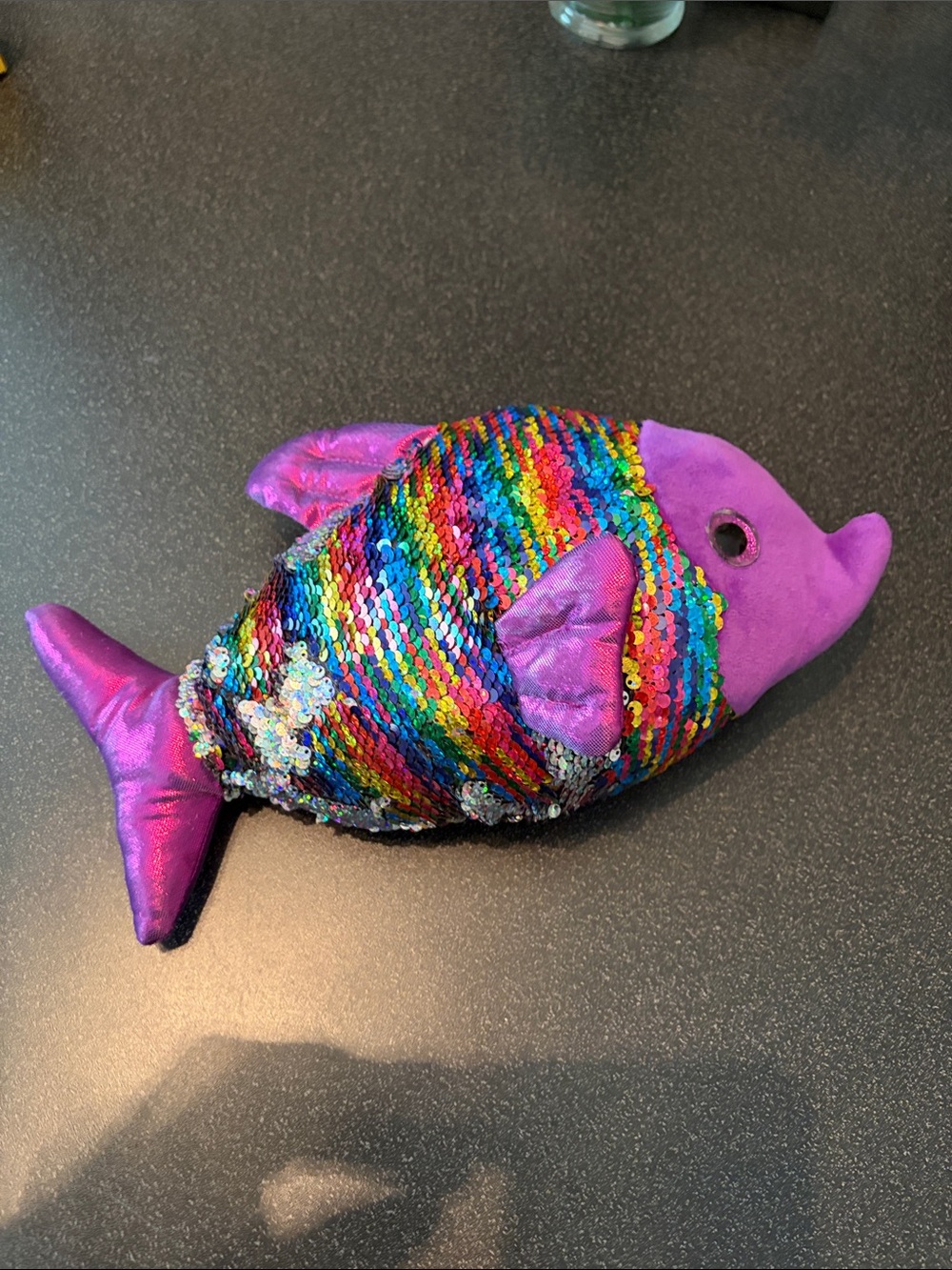 Purple Sequin Plush Fish Toy